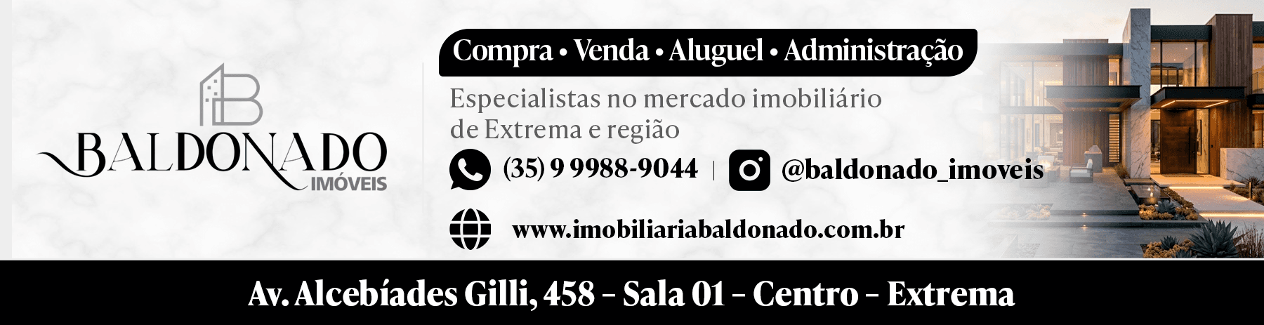 Full Banner Baldonado Imóveis: confiança e credibilidade em Extrema